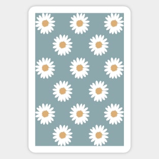 retro slate blue gray camel daisy pattern Sticker